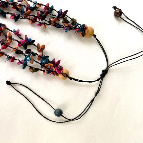 Panama Artisan Handmade Multi Colour Nut Beaded Adjustable String Necklace - Picture 7 of 15